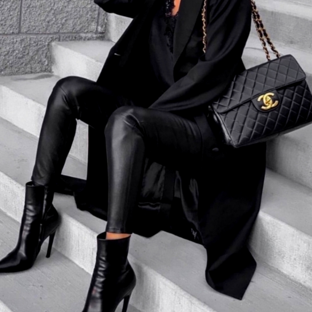 Zara Faux Leather black skinny high waisted legging med. NWT